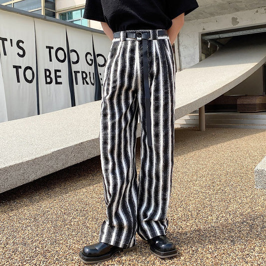 Fried Street Black And White Collision Stripes Light Business Suit Pants Men