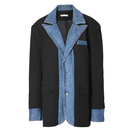 Men's And Women's Fashion Casual Cool Stitching Denim Blazer