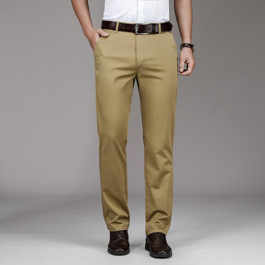 Thin Cotton Stretch Men's Trousers Loose Straight Mid-waist Men's Trousers Business Casual Pants